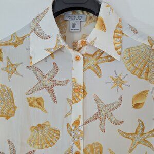 Rachel Zoe Starfish Seashell Women's Shirt Casual Long Sleeve - Size S